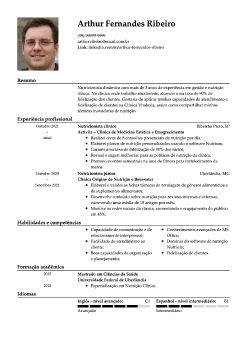 Exemplo de currículo de nutricionista